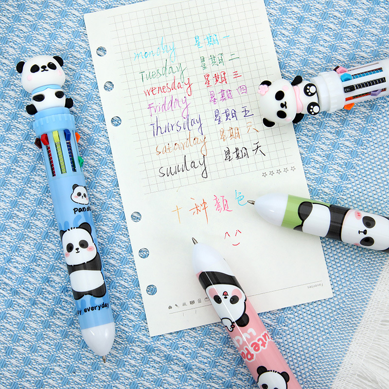 Cartoon Panda Ten Color Ballpoint Pen High Appearance Level Bamboo Panda Color Hand Pen Gift Pen Student Stationery Wholesale Application Scenario
