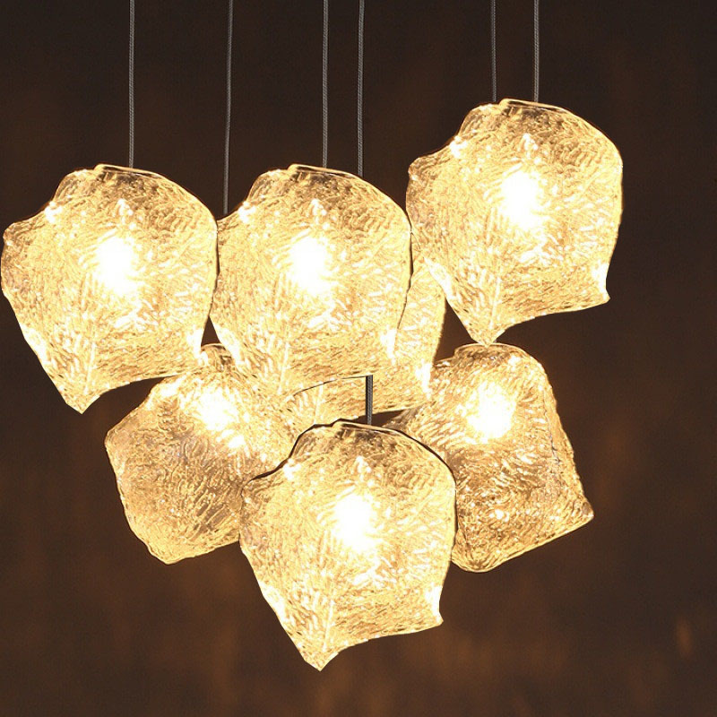 Corridor light, ice cube stone chandelier, dining room light, bar table lamp, dining table chandelier, bedroom light, creative natural lamp, glass lamp Specification image