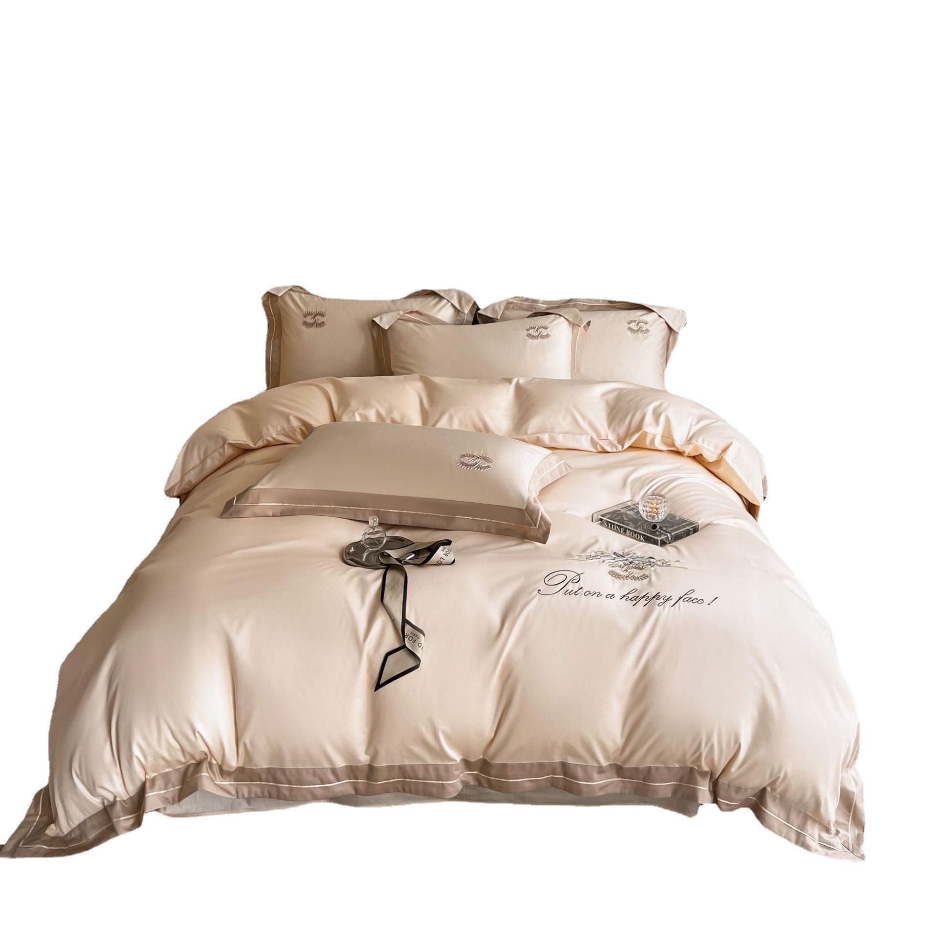 210-piece pure cotton four-piece set, with a light luxury and high-end feel. 100 pieces of pure cotton high-end bed sheets, duvet covers and bed covers, summer bedding Item Picture