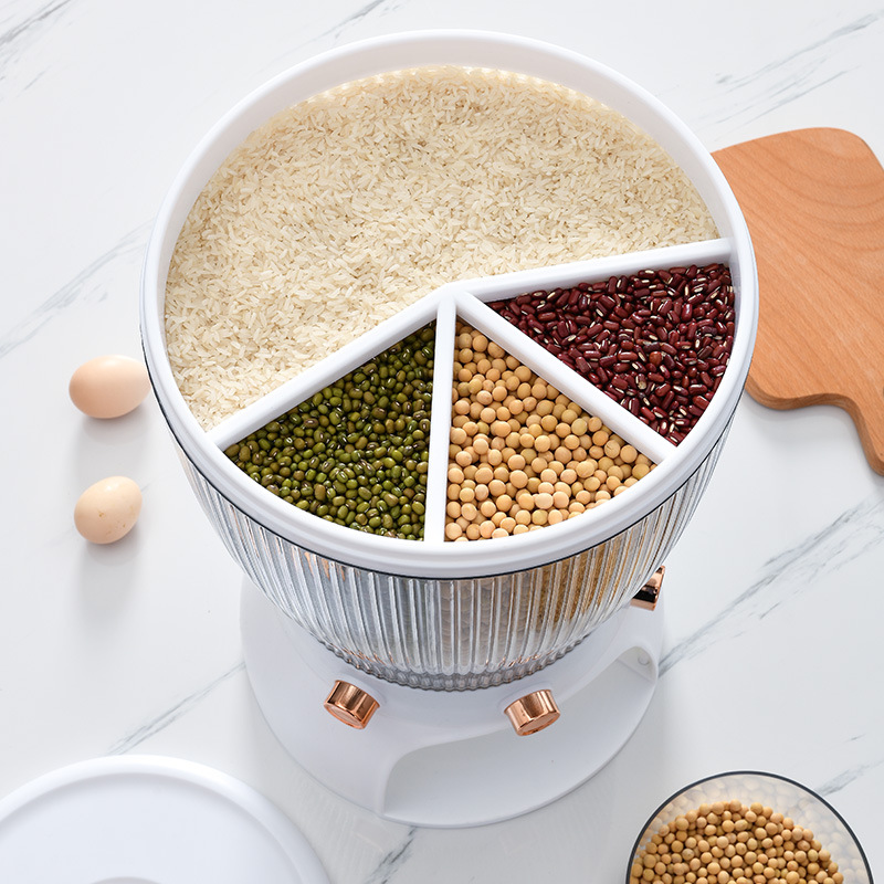 Household 20-jin sealed insect-proof and moisture-proof plastic rice bucket, kitchen classified storage box for grains and cereals, 0755-3 Application Scenario