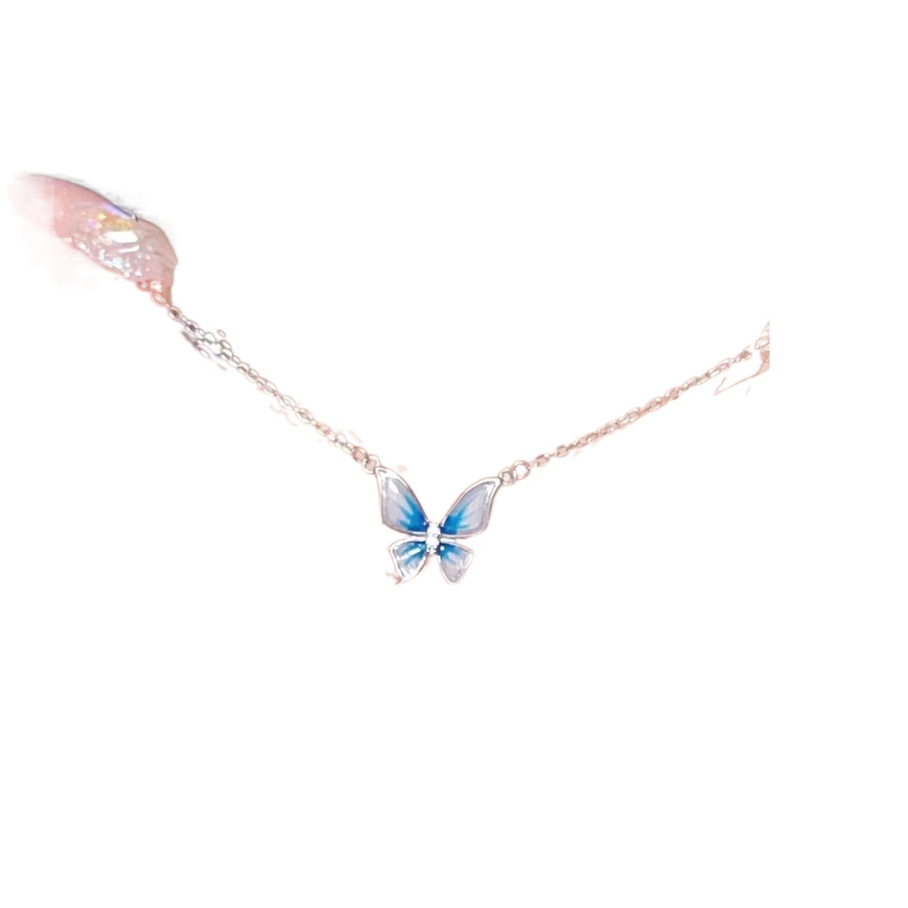 Gradient blue butterfly necklace for women, a niche, light luxury and high-end design on Instagram, a collarbone chain for Valentine's Day Item Picture