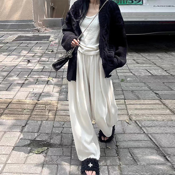 White laid-back Yamamoto pants for women's autumn and winter, new loose and slimming casual pants for women, straight-leg high-waisted wide-leg pants
