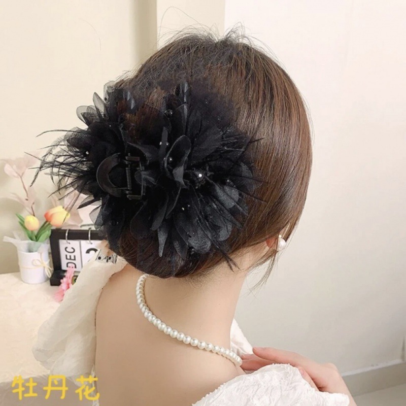 (Event Only) Free Shipping! Super Fairy Feather Grab Clip Female 2023 New High-End Hairpin Back Head Shark Clip Head Jewelry Senior Sense Hairpin Specification drawing