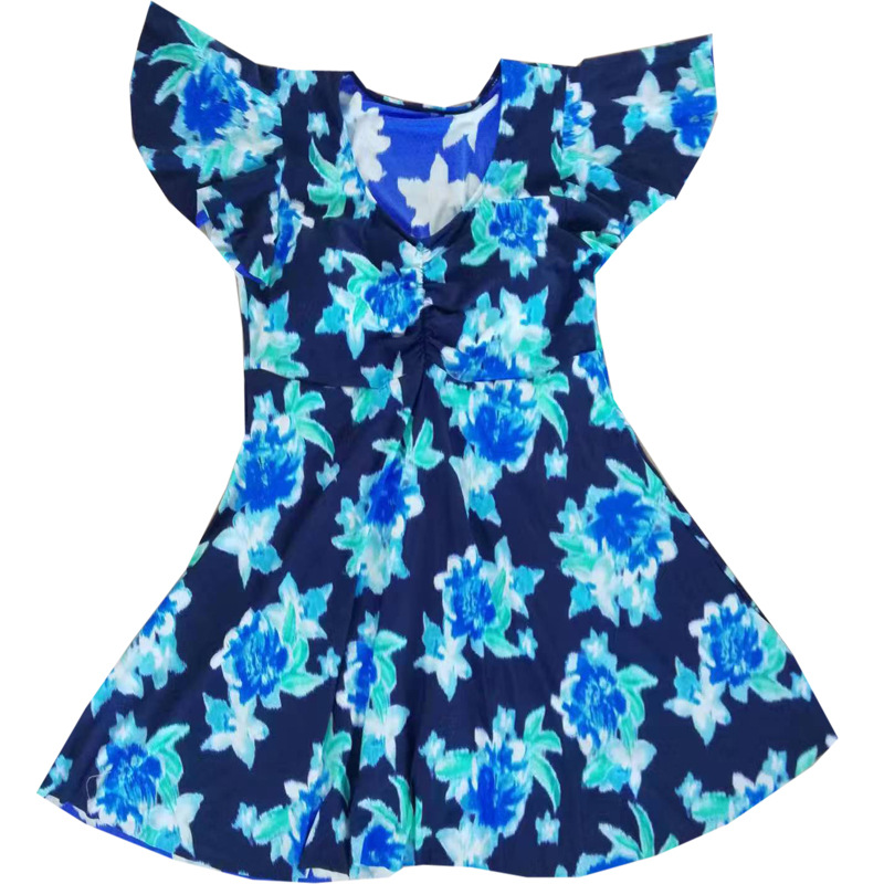 Vestido de una pieza bañador con mangas volantes para adultos mujeres talla grande boxer conservador anti-flop spa swimsuit