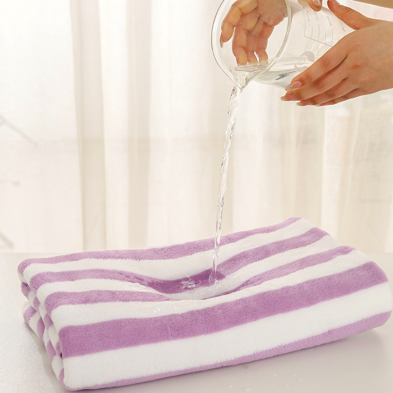 Coral Velvet Towel Bath Towel Set Towel Striped Towel Soft Absorbent Extra Thick Beach Towel Wide Strip Two-Piece Set Application Scenario