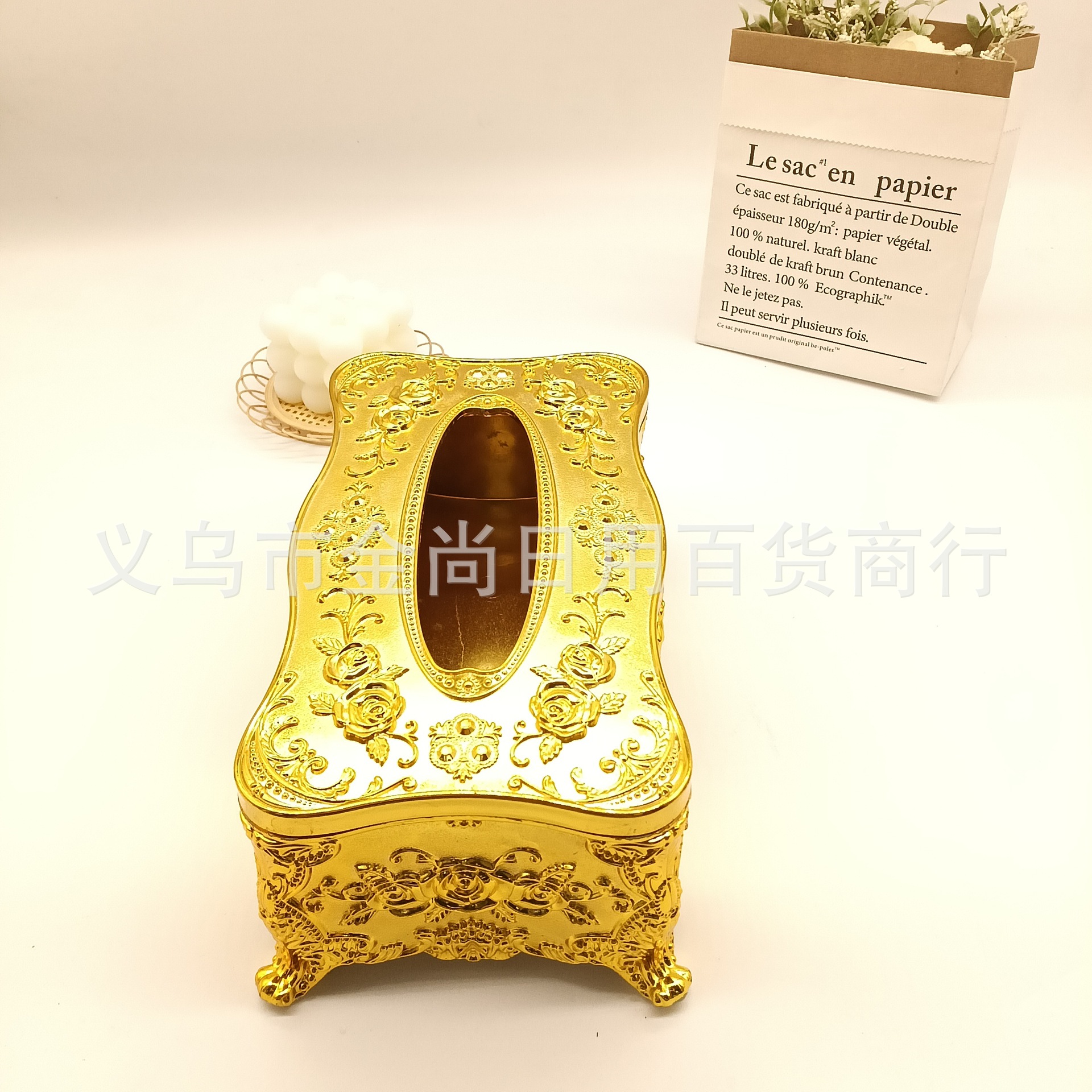 Cross-border Golden KTV hotel tissue box, plastic material for home and car use, multiple types of luxurious home tissue boxes details Picture