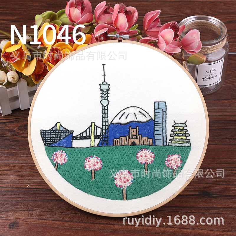 DIY European embroidery 3d cross-stitch making, simple student classroom making of urban scenery