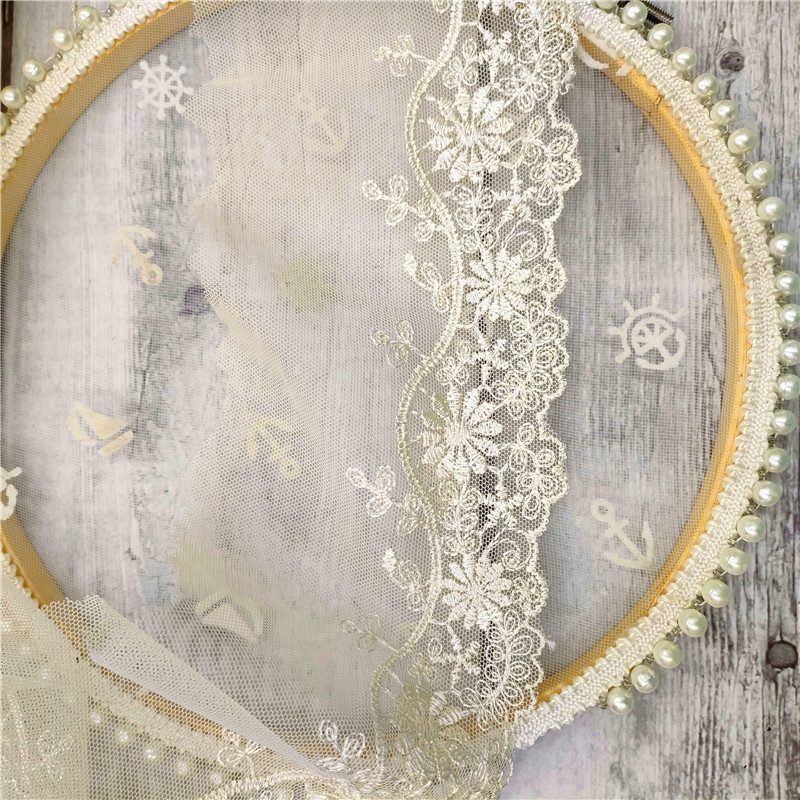 Factory Direct Love Pajamas Lace Embroidery Lace Polyester Mesh Embroidery Bar Code Beige Clothing Accessories Application Scenario