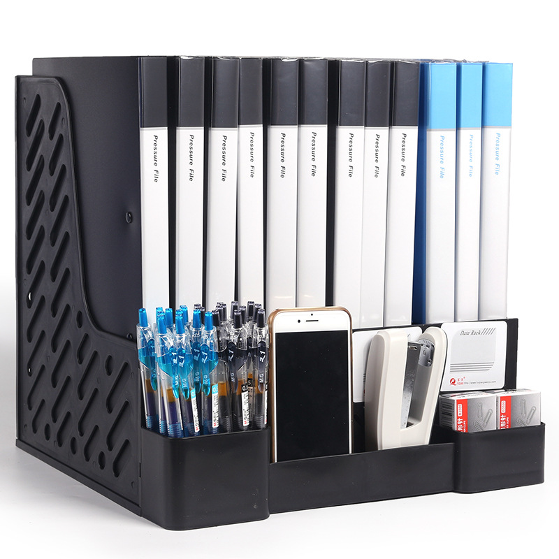 Vertical Desktop File Bar, Office Thickened File Storage Rack, Four-In-One Pen Holder, Large-Capacity File Frame Specification drawing