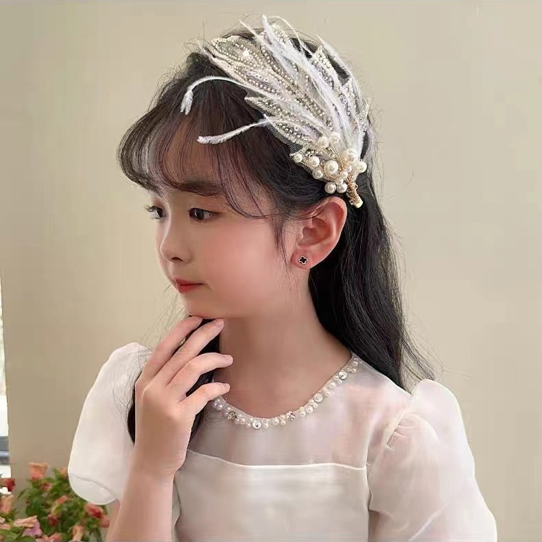 Feather Performance Headwear Girls Hair Clip Children Hair Clip Princess Clip Flower Girl Catwalk Accessories Girls Hair Clip