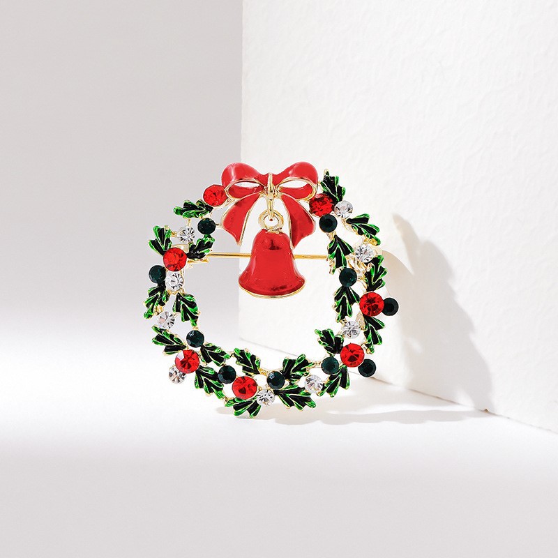 韩国圣诞胸针圣诞节礼红色花环铃铛物潮花环别针毛衣外套高级配饰图
