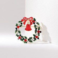 韩国圣诞胸针圣诞节礼红色花环铃铛物潮花环别针毛衣外套高级配饰