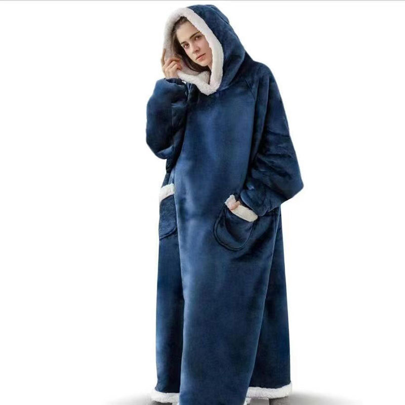 Amazon autumn and winter extended and thickened lazy blanket, warm and cold-proof hooded TV blanket, flannel lambskin bathrobe pic 6