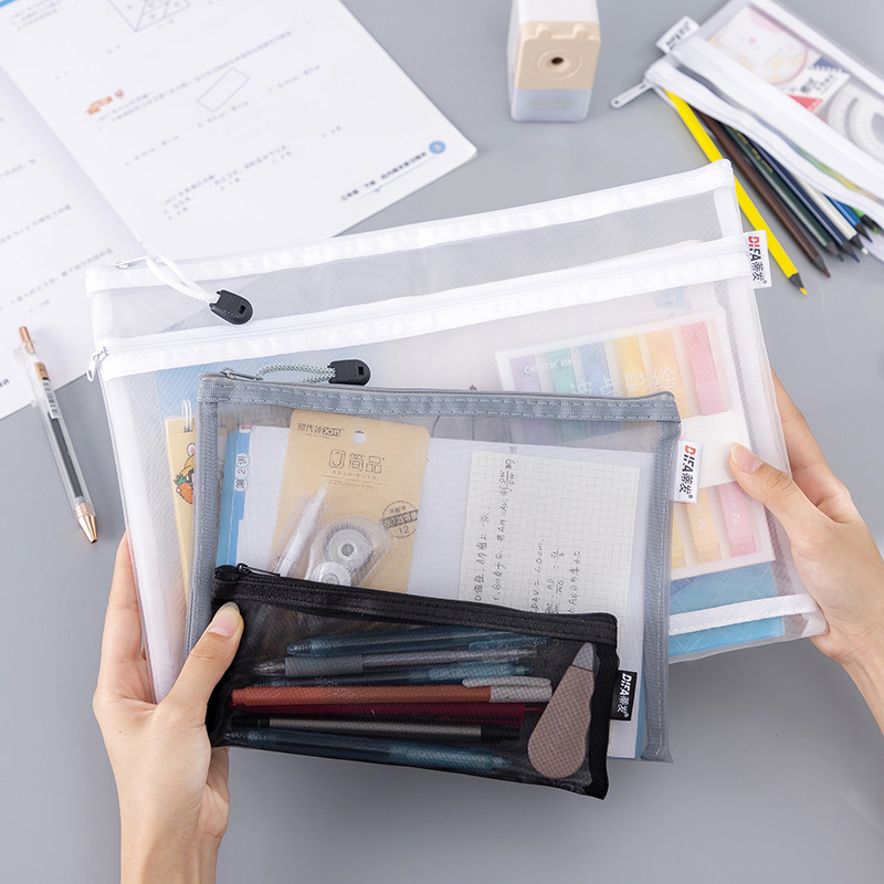 A4 thickened file bag, zipper bag, nylon mesh bag, semi-transparent mesh bag, test paper and material storage bag, A6 small pen case Specification image