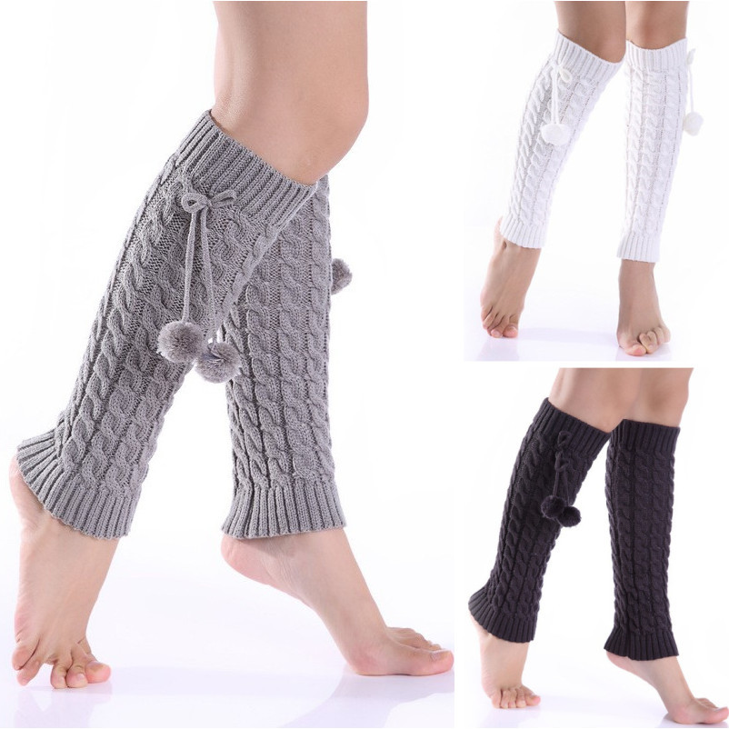 Korean new style women's autumn and winter knitted twisted ball loose woolen leg covers, dui Dui boots, sock covers, knee pads and warm foot covers