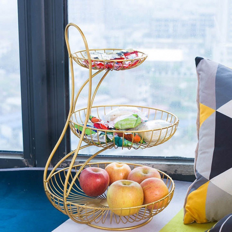 零食架子桌面水果盘现代客厅茶几网红托盘多层家用创意铁艺水果篮图