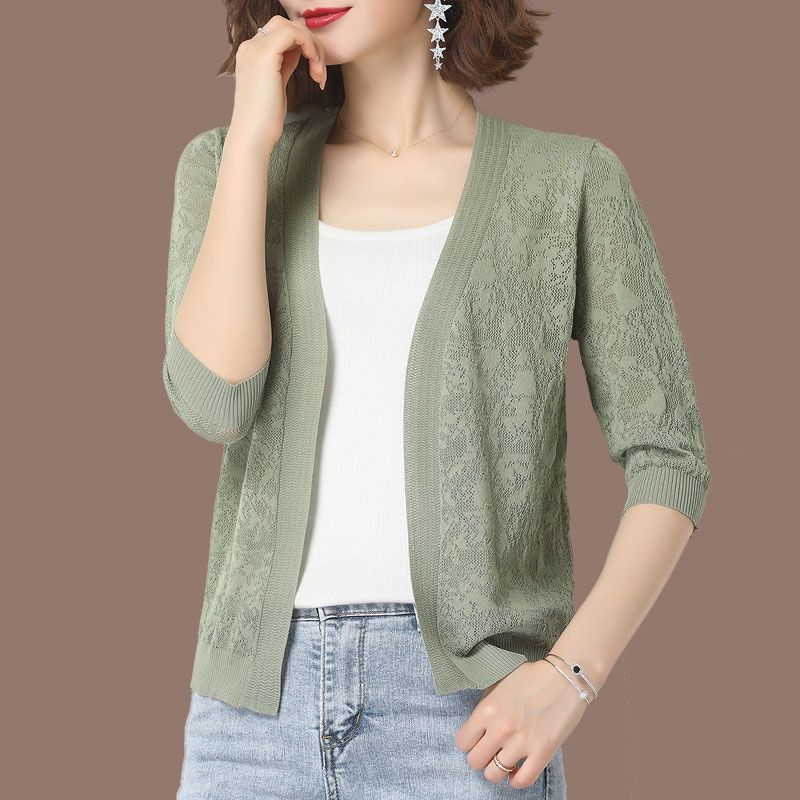 妈妈外搭开衫女短款上衣洋气薄款披肩夏季配裙子高贵冰丝针织衫