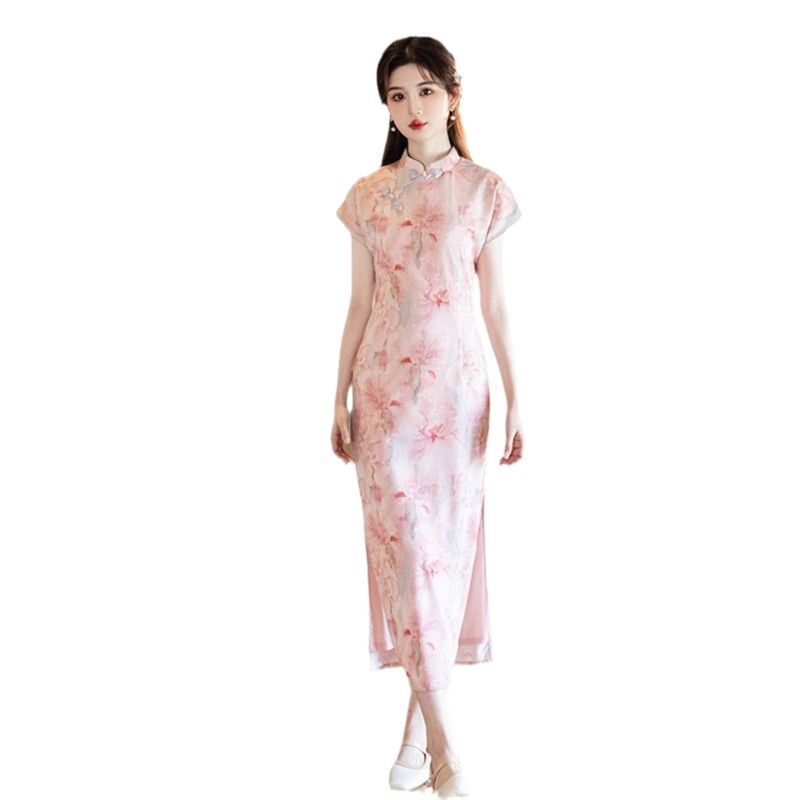 The new Chinese style of traditional Chinese style improvement 2025 Spring/Summer new mesh sleeved dress is suitable for young ladies to wear daily in cheongsam Item Picture