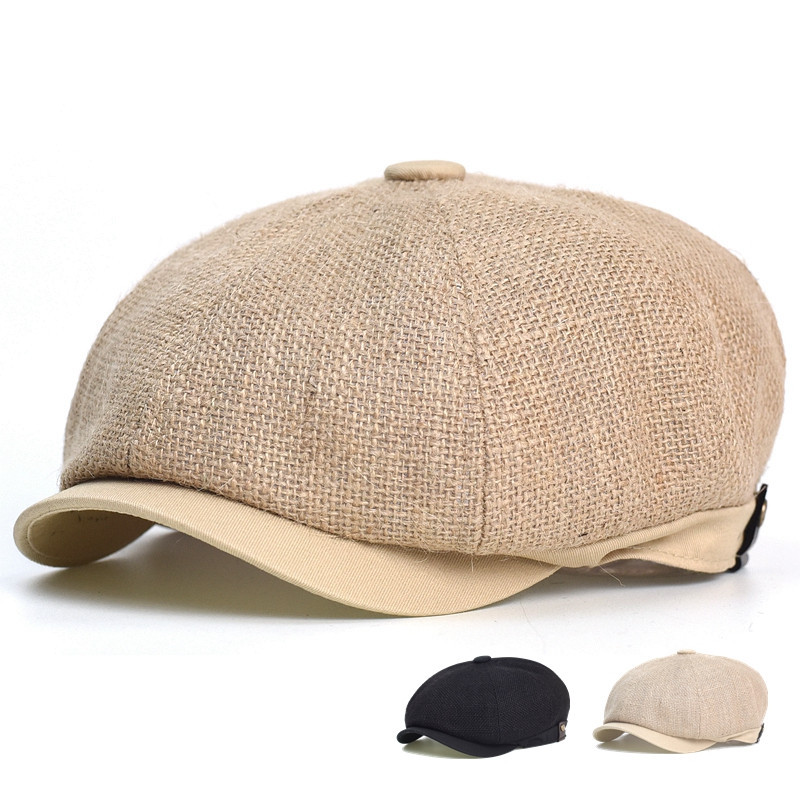 Genuine jute mesh breathable thin octagonal hats for men and women, summer baseball caps, net caps, sunshade hats, painter and newsboy hats, cool hats