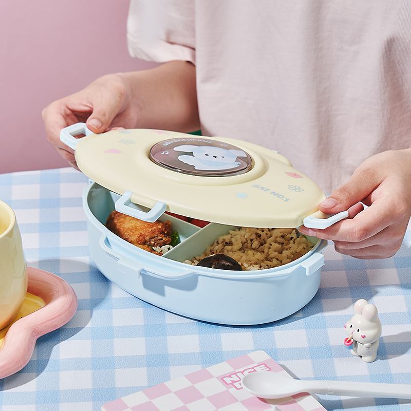 Food-grade lunch box, microwave bento box, spaceship plastic compartments, large-capacity portable compartments lunch box with forks and spoons Specification image