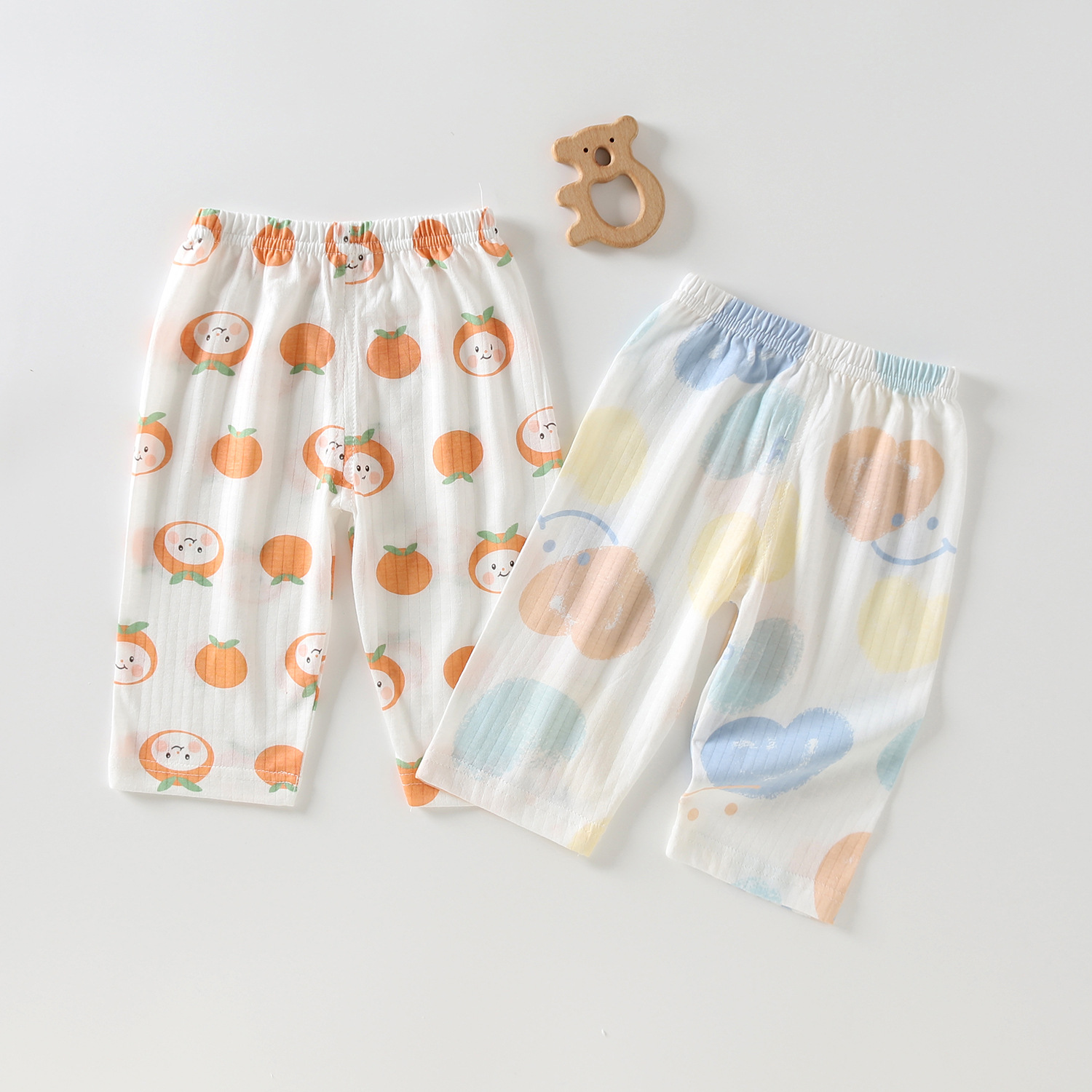 【 2-piece Set 】 Children's capri pants, pure cotton, thin and loose mid-length shorts for boys and girls in summer, home sleeping pants details Picture