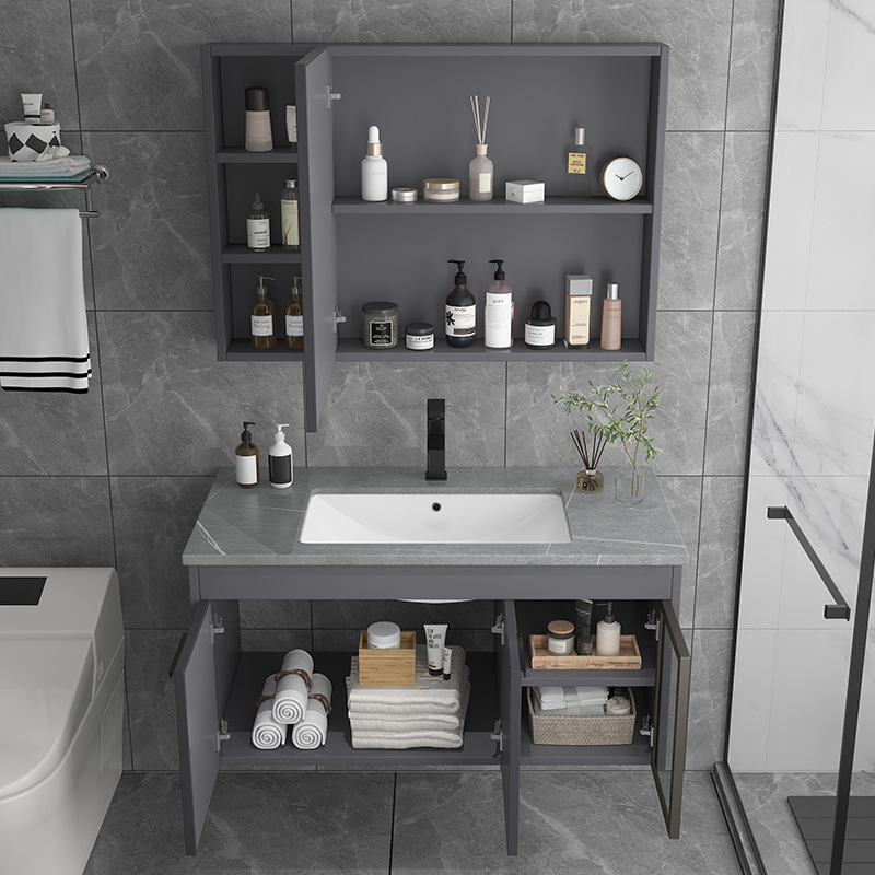 Space Aluminum Bathroom Cabinet Ceramic Integrated Bathroom Bathroom Cabinet Washbasin Wash Face Washing Table Basin Combination Specification drawing