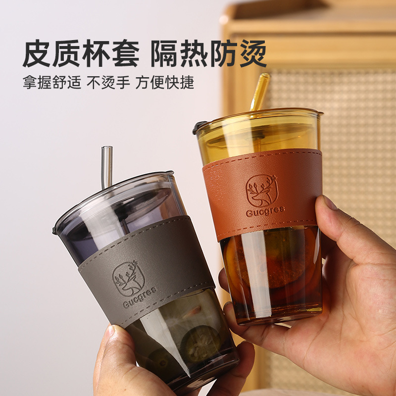 High Appearance Level Ins Wind Glass Double Drink Cup With Hand Gift Cup Bamboo Cup Gift Advertising Water Cup Straw Cup Application Scenario