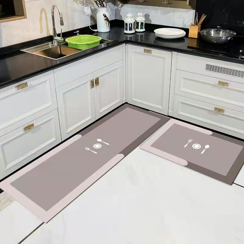 Cross-Border Explosive Nordic Style Kitchen Two-Piece Technology Velvet Cushion Absorbent Oil Absorbent Foot Mat Dirt Resistant And Easy To Clean Foot Mat details Picture