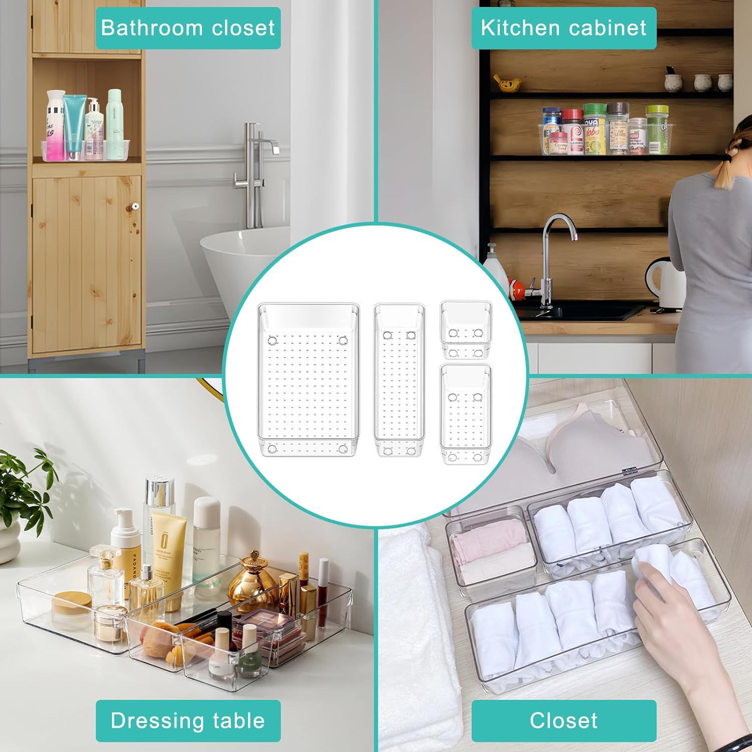 跨境抽屉收纳盒25件套透明厨房餐具分格盒桌面化妆品分类储物盒子详情7