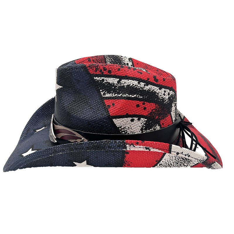 Western Cowboy Hats Cross Border American Flag Cowboy Hats Papyrus Hats Casual Retro Sunhats Specification drawing