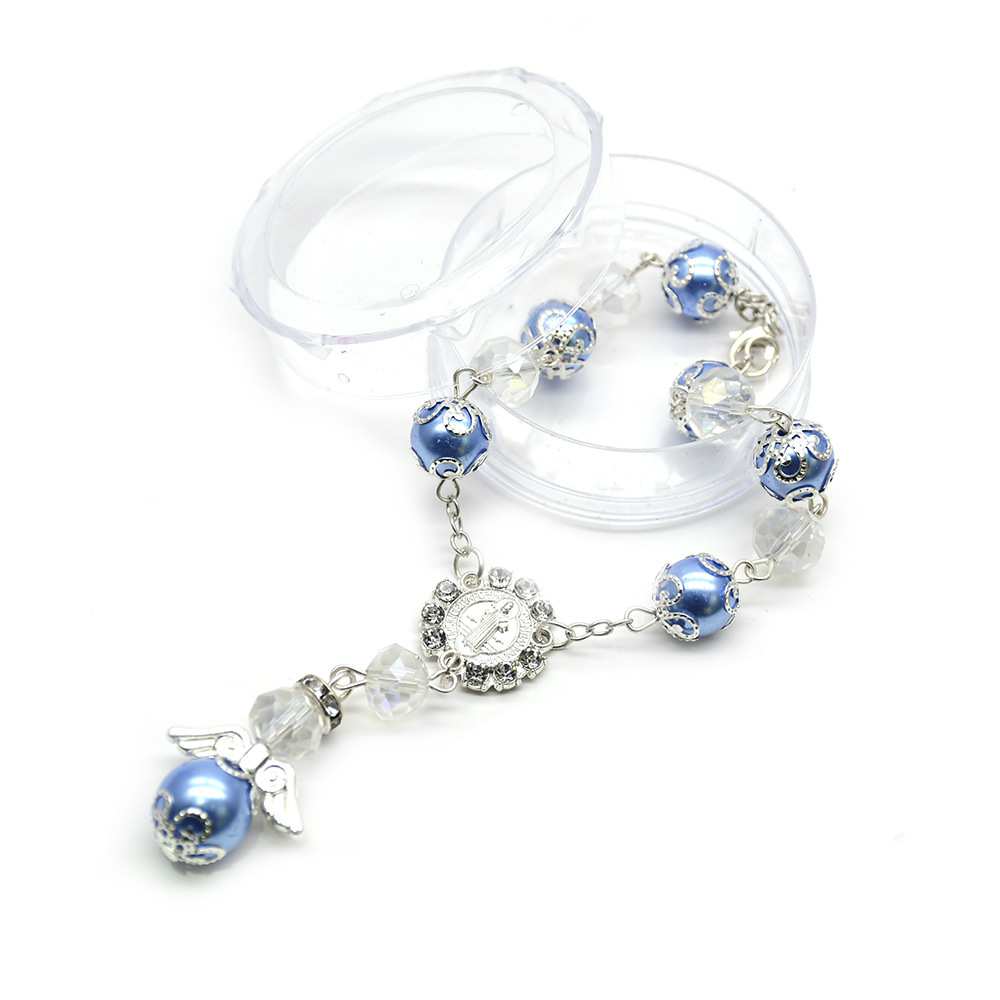Cross-border e-commerce foreign trade Angel Crystal Sparkling Diamond Rosine bracelet, Cross bracelet, wristband, Saint Benedict Prayer beads Specification image