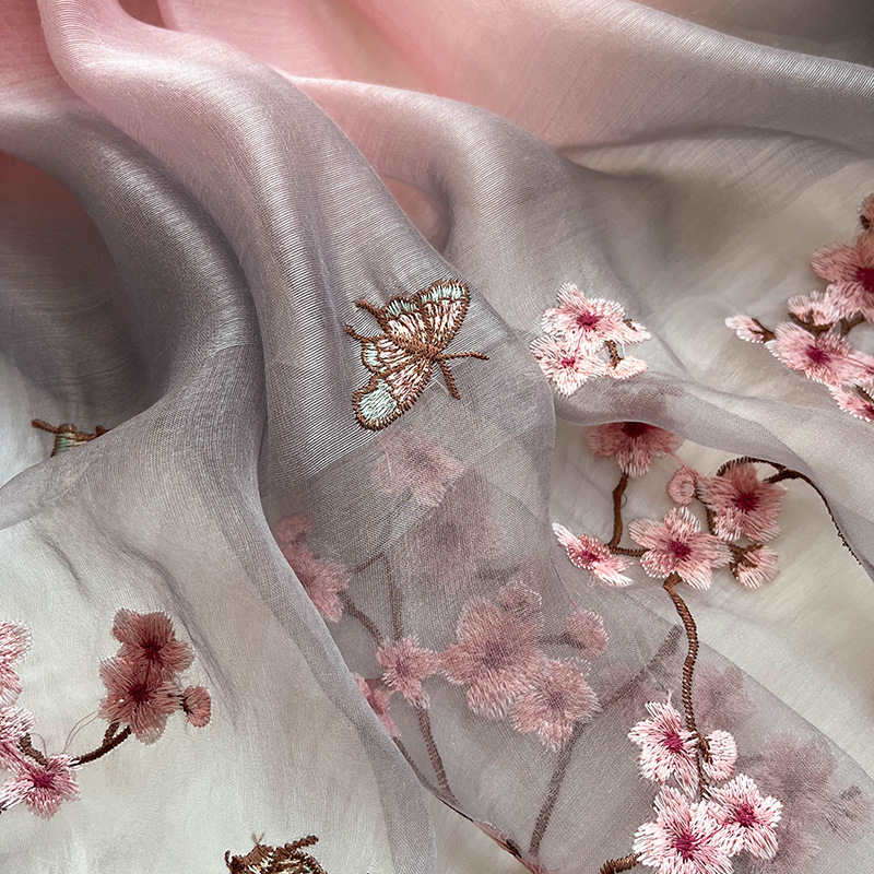 Hangzhou Gradual Color Silk Wool Scarf Women Spring And Autumn Embroidery Retro Cheongsam Shawls Palace Style Embroidered Silk Scarf Specification drawing