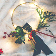 圣诞花环成品包装礼物北欧风金色圣诞藤圈跨境现货20cm圣诞节装饰