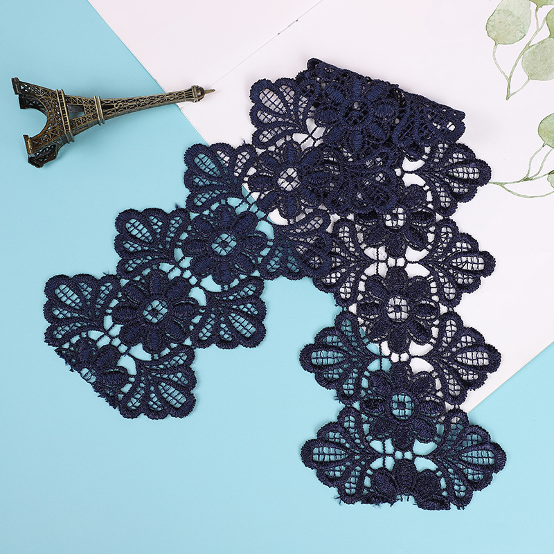 Exquisite Embroidery Lace Foreign Trade Burst Water Soluble Lace Polyester Barcode Navy Blue Double Hollow Garment Accessories Specification drawing