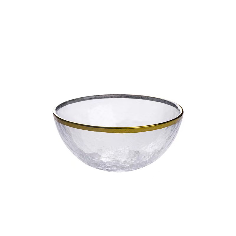 Nordic High Appearance Level Clear Gold Rim Glass Fruit Salad Bowl Plate Home Large Lovely Nordic Bird's Nest Dessert Bowl Item Picture