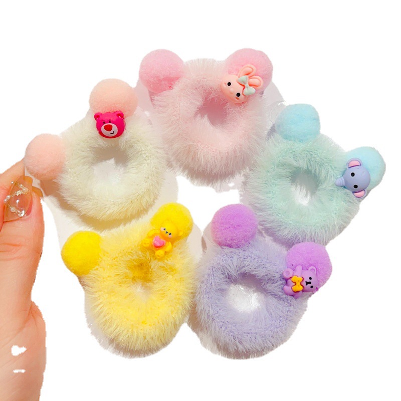 5根装韩版秋冬奶咖毛巾圈皮筋毛绒高弹力马尾发绳女橡皮筋毛毛圈详情图5