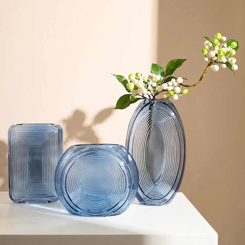 2020 New creative geometric glass vase for living room, dining table, entrance hall, dried flower arrangement decoration, light luxury style details Picture