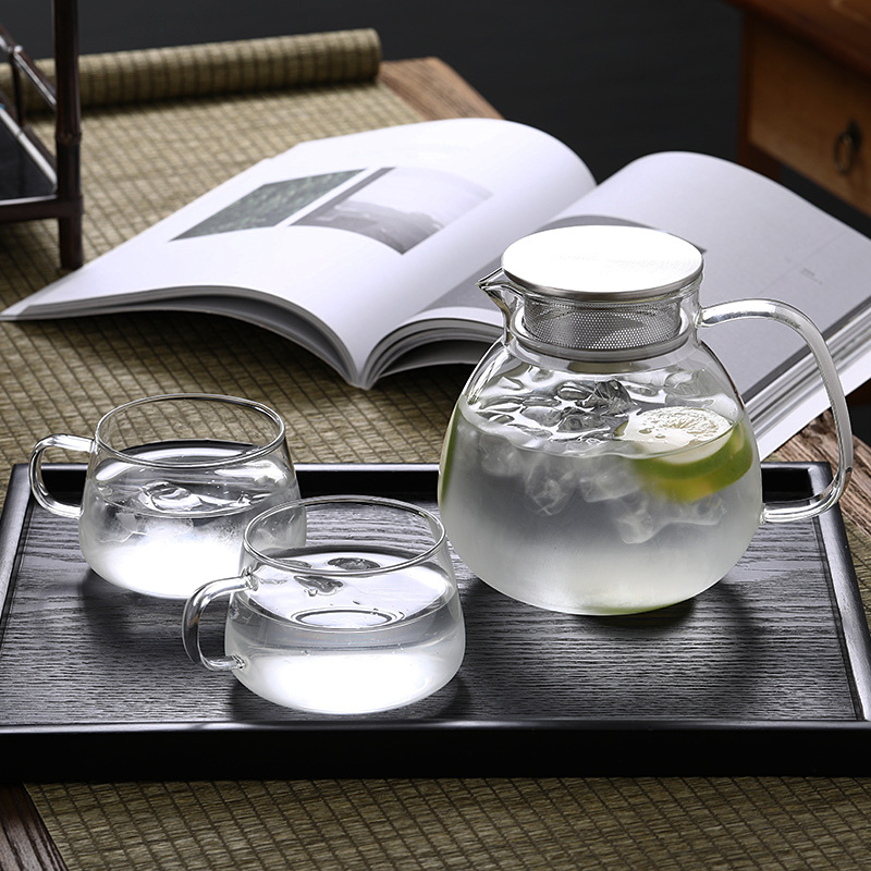 Japanese-style simple glass teapot with a filter screen, a household one-person drinking cold water kettle, and the water cup can be heated Application Scenario