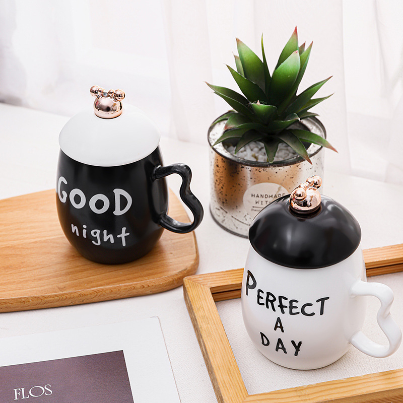 北欧字母印花/家居情侣黑白/大容量带盖勺产品图