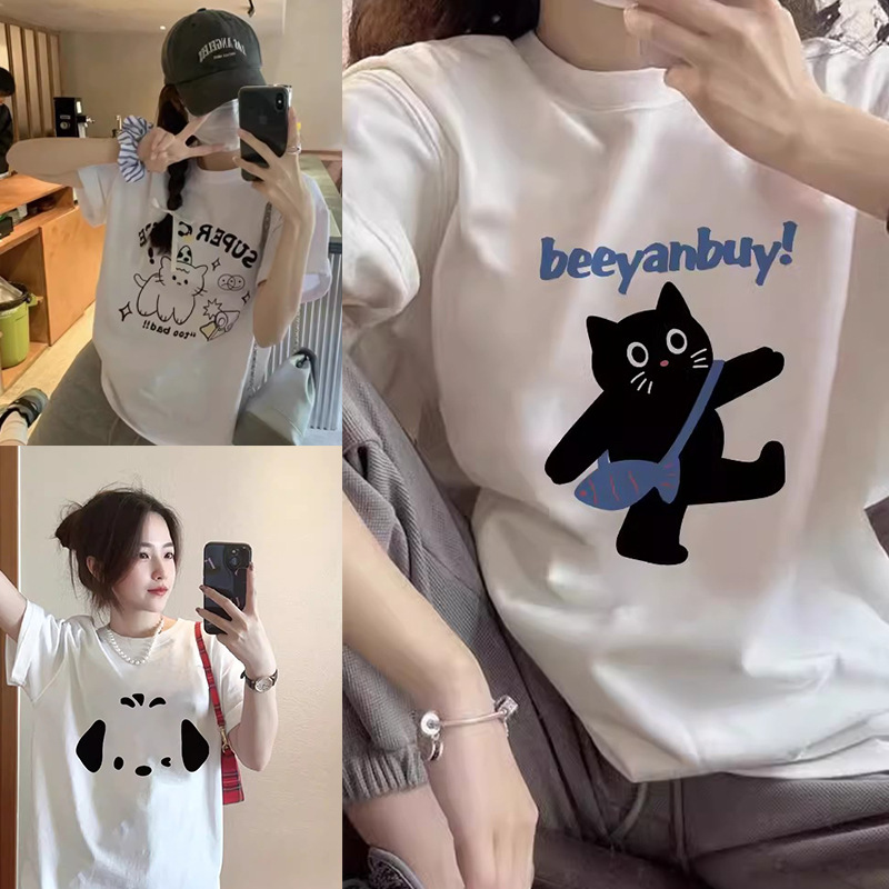 韩版女装白色短袖正肩t恤女夏季新款纯棉设计感小众宽松显瘦上衣