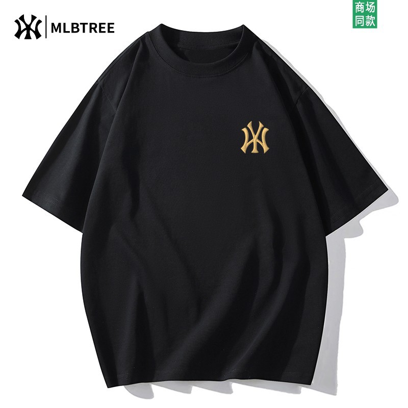 MLB&TREE联名短袖t恤男士夏季重磅舒适纯棉落肩T恤衫刺绣宽松短袖