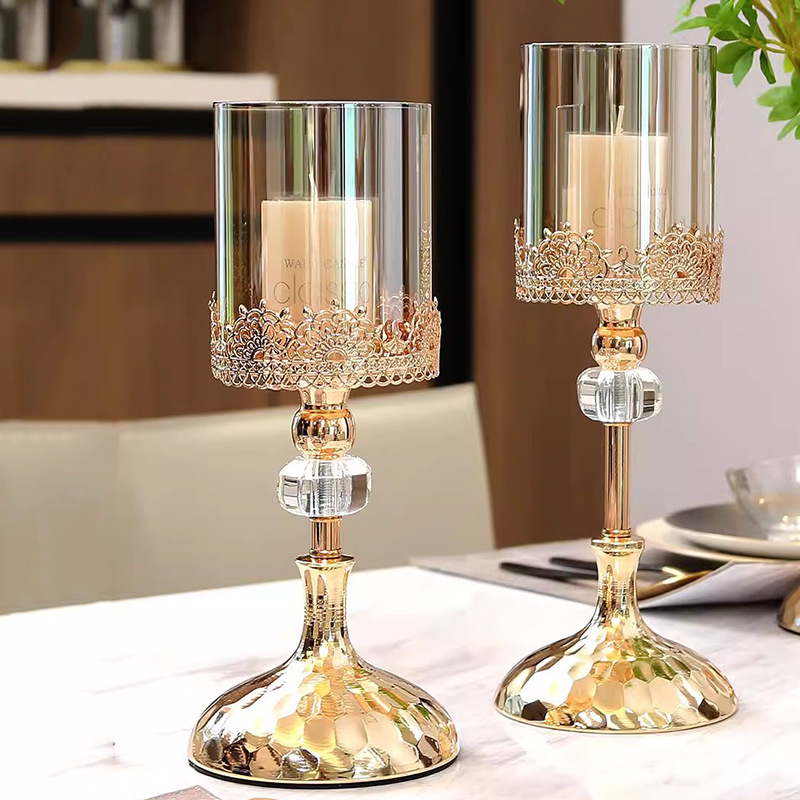 轻奢餐桌欧式美式金属烛台摆件婚庆浪漫烛光晚餐西餐厅水晶蜡烛台