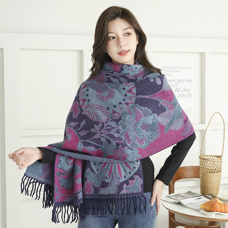 Ethnic Scarf Women's Winter Superior Sense Imitation Cashmere Scarf All Women's Shawl Tassel Vintage Jacquard Scarf details Picture