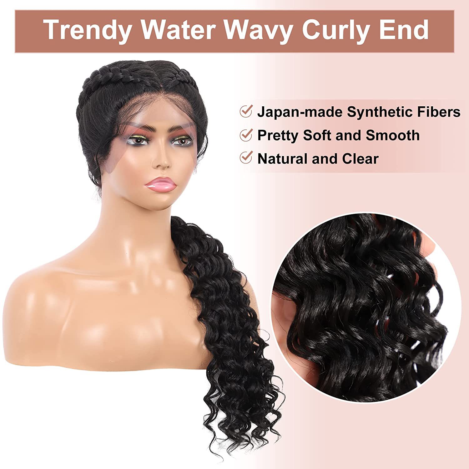 Foreign trade European and American women's synthetic fiber front Lace fishbone Braid 2-strand braid wig head cover Braid Lace Wigs details Picture