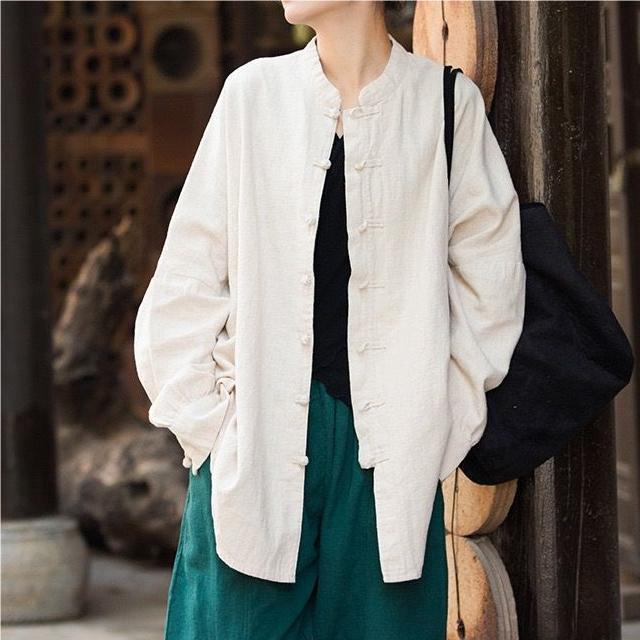 国潮2024新款国风女装棉质复古盘扣开衫新中式设计感上衣佛系宽松外套