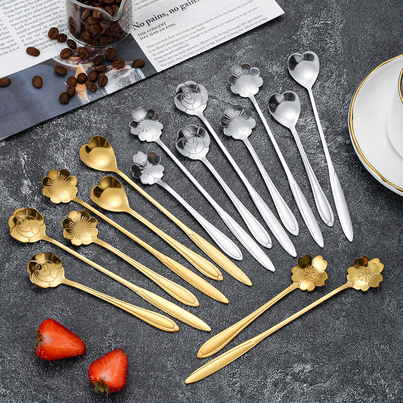 不锈钢勺子咖啡勺樱花勺金色高颜值搅拌勺创意燕窝礼品勺伴手礼