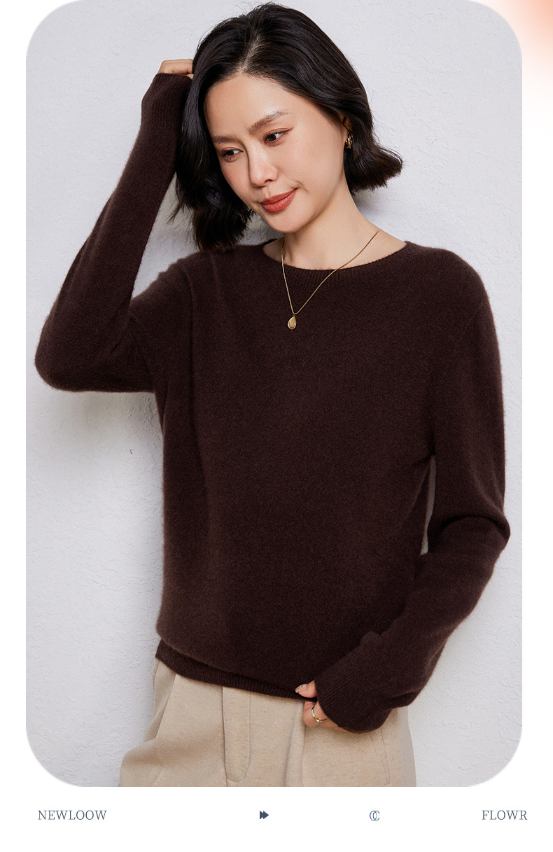 一线成衣圆领羊毛衫女秋冬新款纯色套头长袖宽松百搭针织毛衣打底详情24