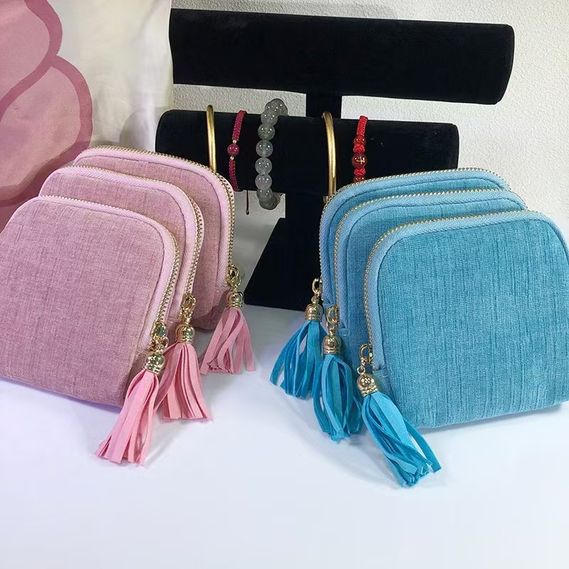 Venta directa de fábrica portátil de seis capas borla joyería bolsa de almacenamiento cristal perla mano cadena viaje bolsa de joyería en stock al por mayor pic 18