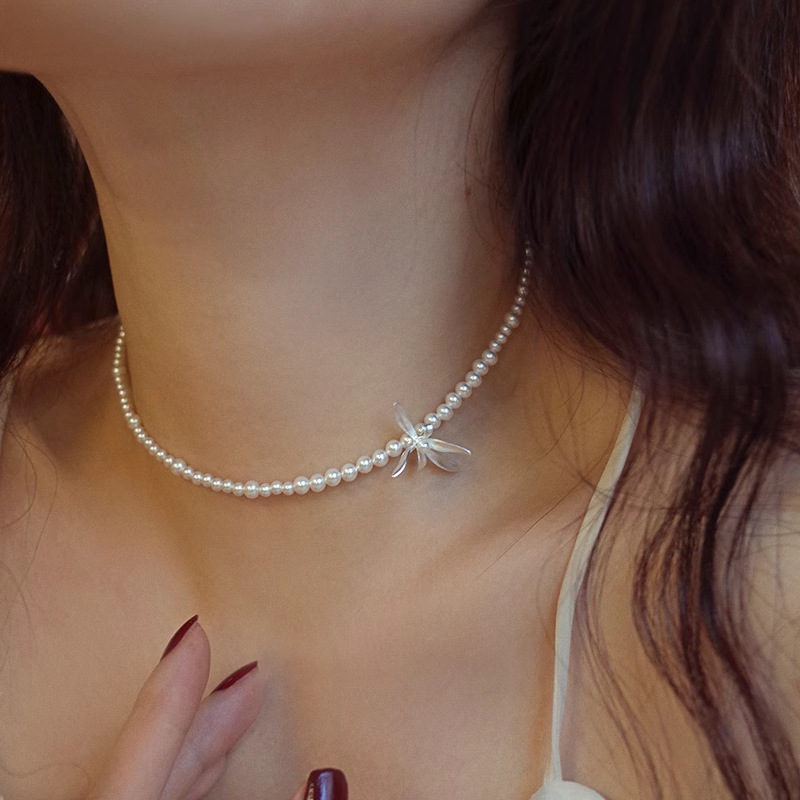 925 sterling silver Shijia Pearl Orchid Necklace for women, simple chocker, elegant and high-end, short necklace 7131A