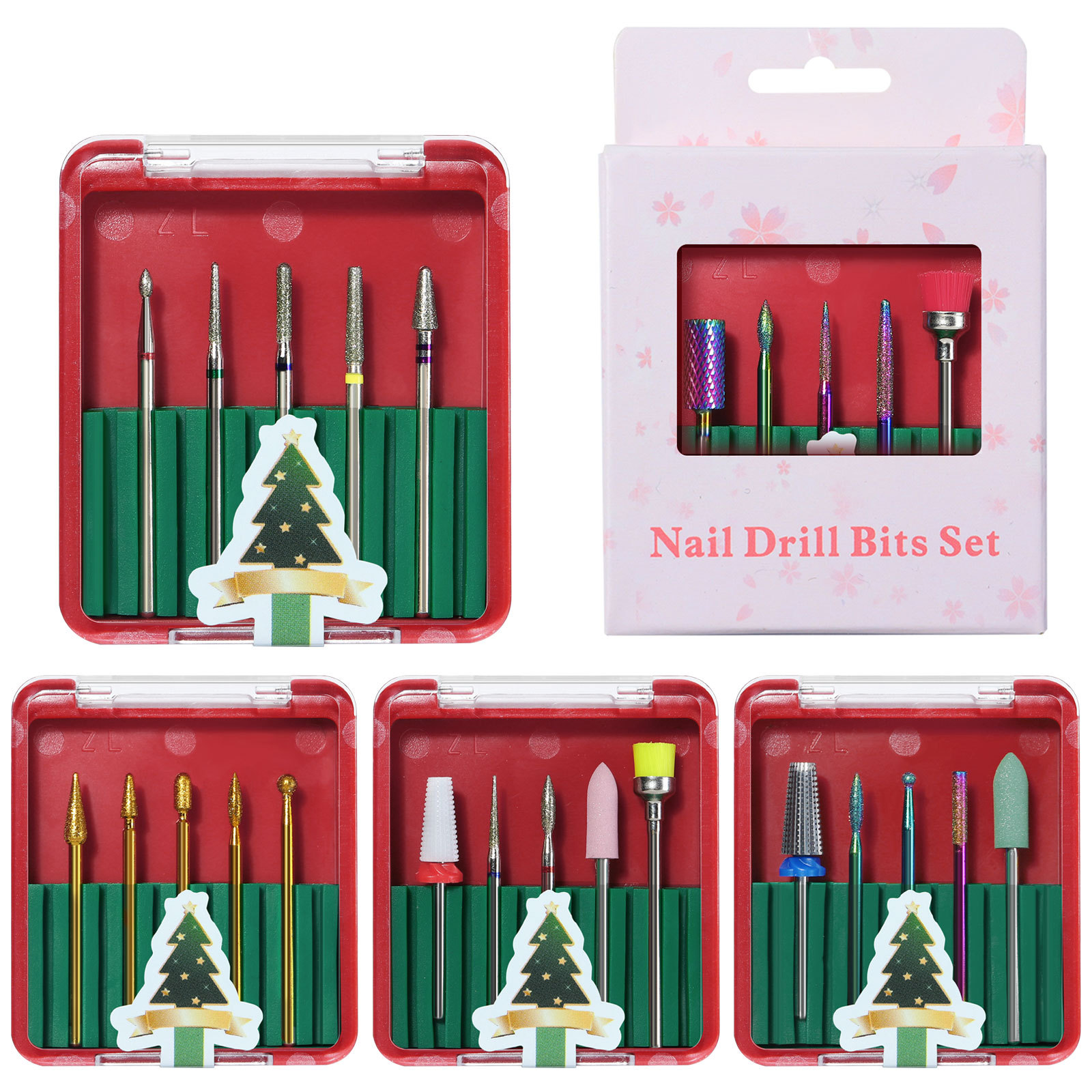shanilak Cross-border Exclusive New Christmas Nail Polish Head Set, tungsten steel nail Polish Head Bidirectional Nail removal and polishing set